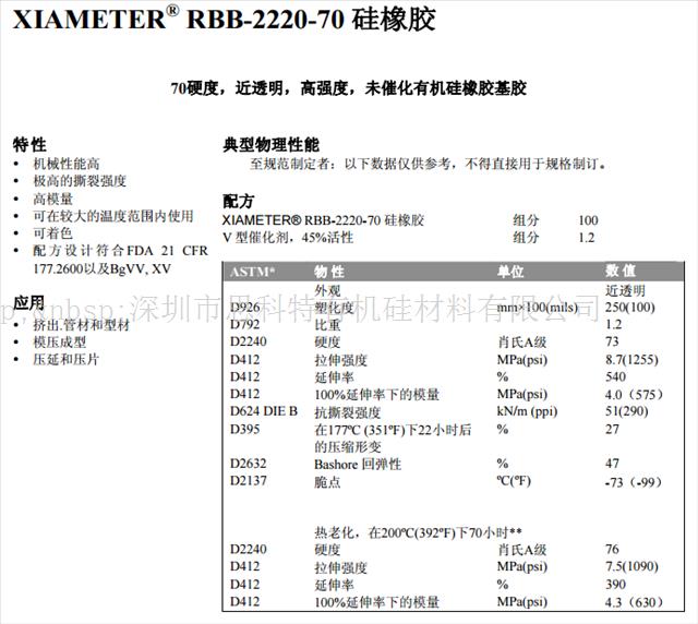 道康寧硅膠RBB-2220-70硅橡膠 食品級(jí)超高撕裂氣相膠